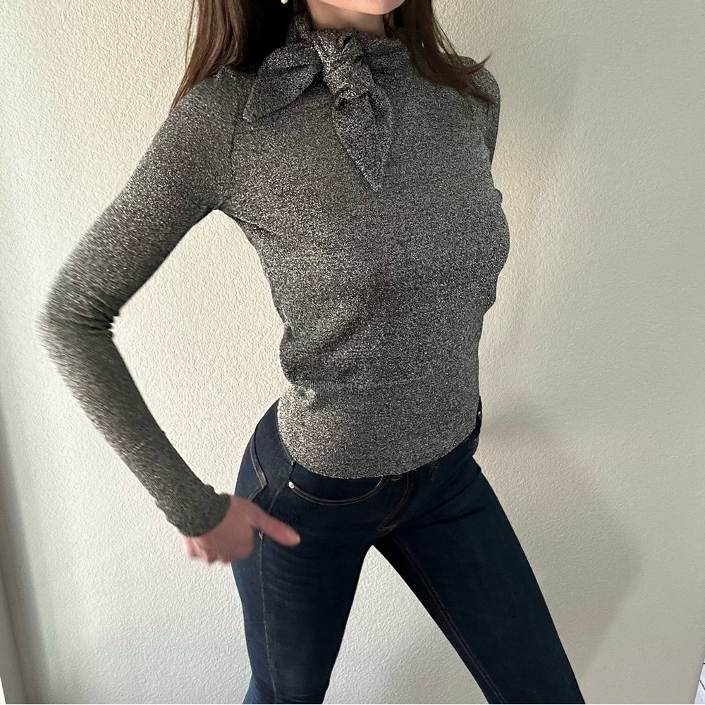 NWT Isabel Marant Lurex Tie Neck Long Sleeve Top